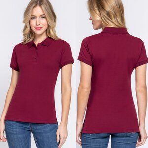 Active USA Burgundy Short Sleeve Classic Pique Polo Top NEW